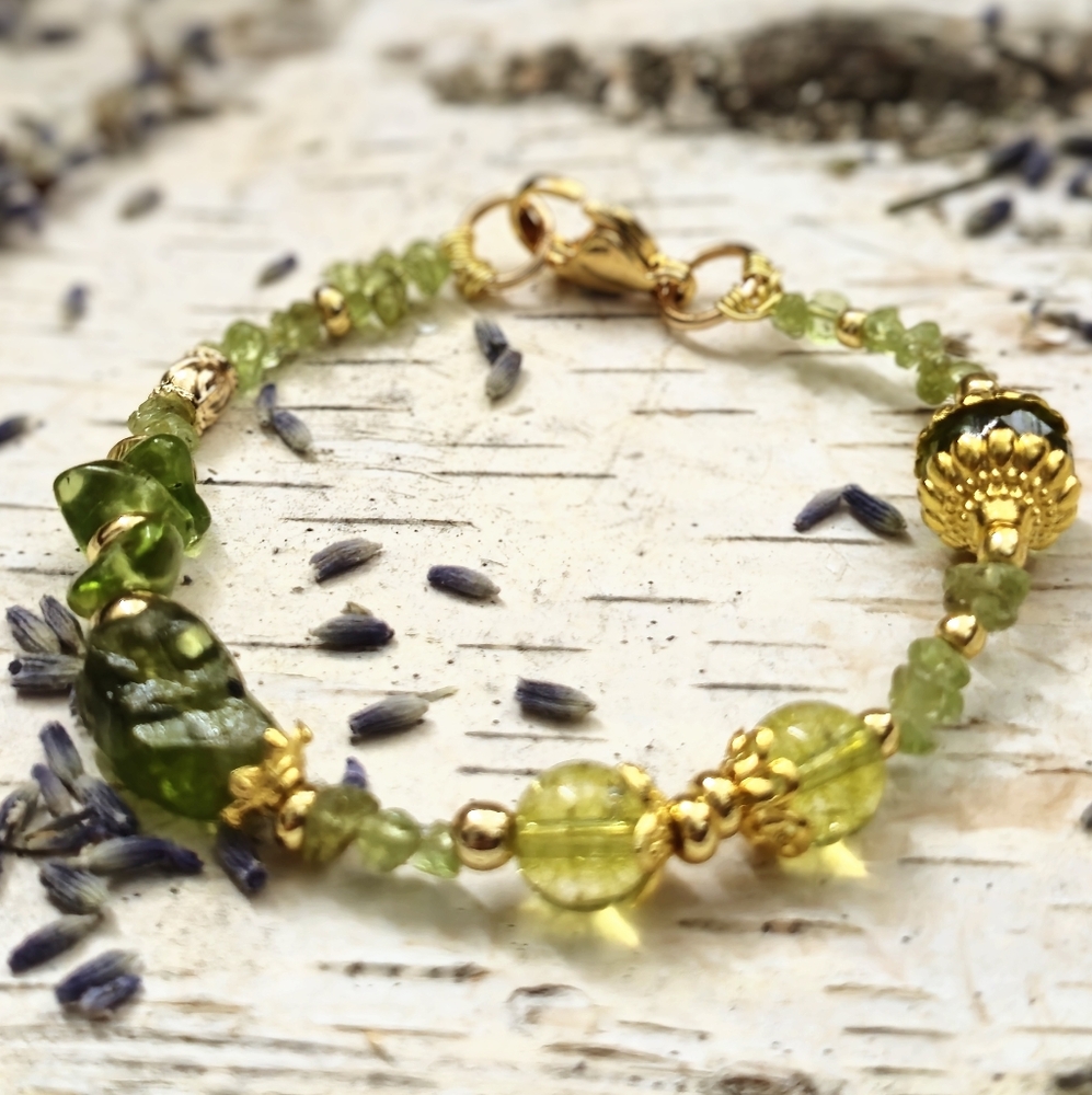 Sweet Arizona Peridot In Dainty Gold Plated Bracelet - Picture 4 of 7